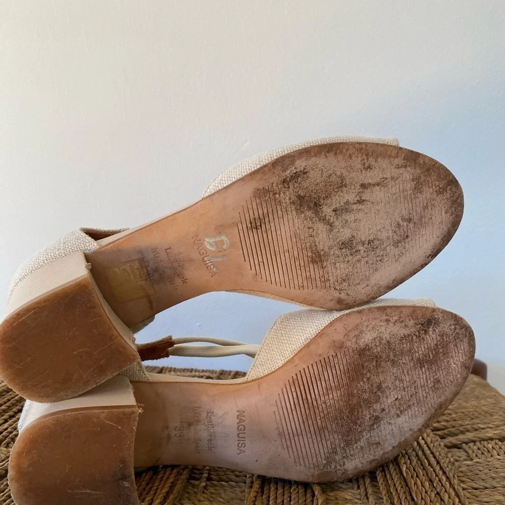 Anthropologie Shoes Women’s 36 Naguisa Yerma Natural Linen Peep Toe Sandals Heel